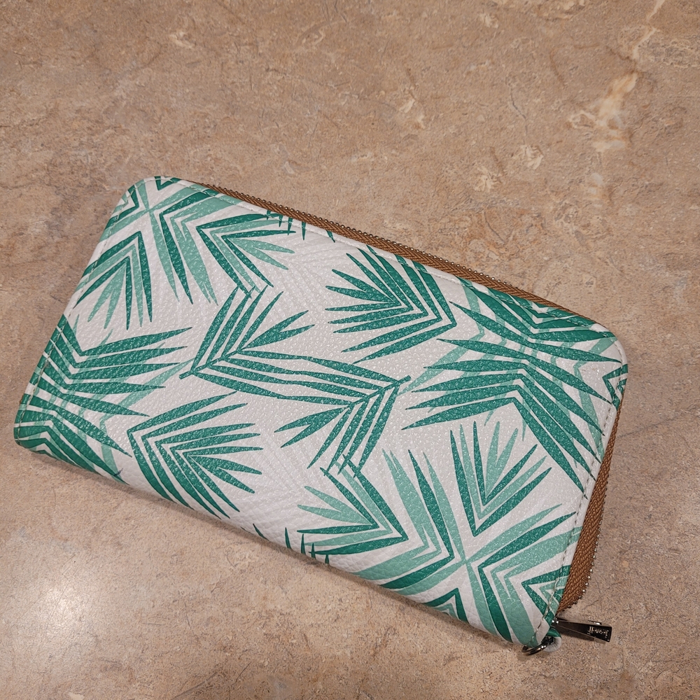 Thirty-One Green and Tan Palm Leaf Wallet